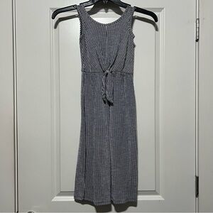 Jenna & Jessie Girls Vertical Striped Jumpsuit W/ Knotted Bow In Navy/White